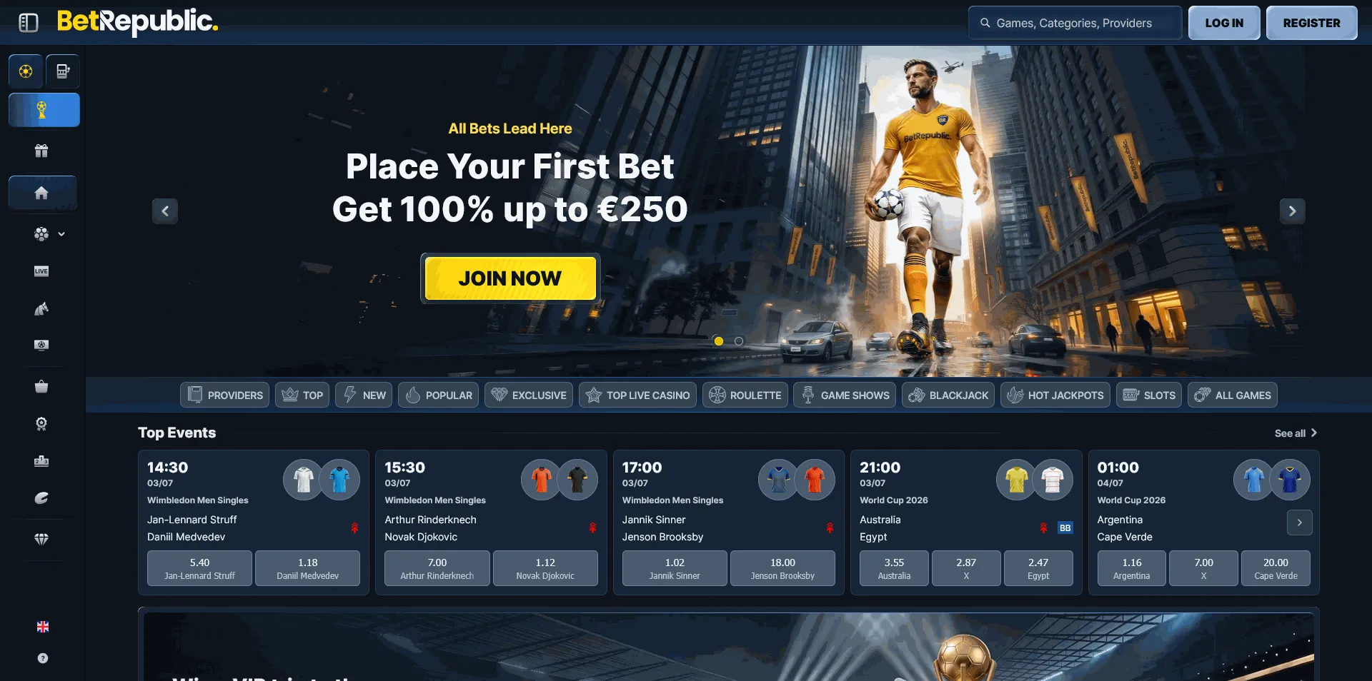 BetRepublic EU online casino homepage